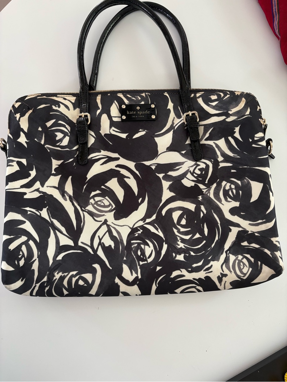 kate spade Black & White Rose Print Laptop Tote